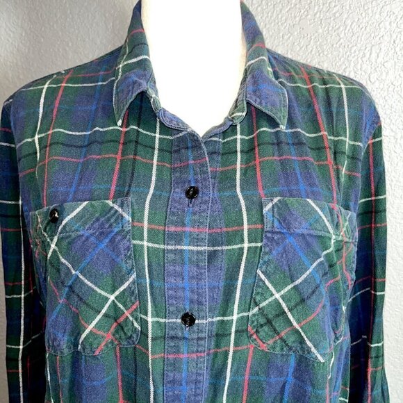 MADEWELL Women's Blue & Green Scottish Plaid Button Down Flannel Shirt Top  XL - Picture 2 of 10